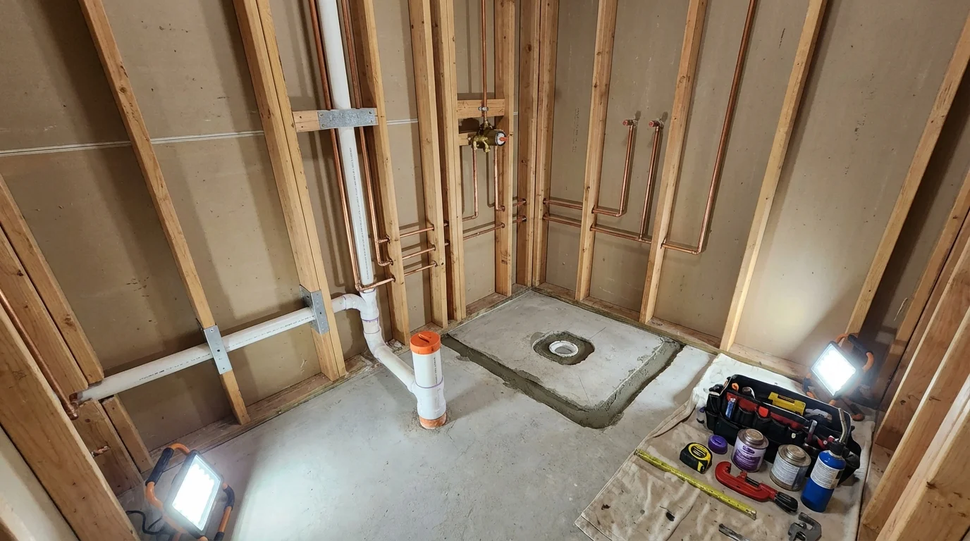 Bathroom rough-in plumbing during remodel by Johns Plumbing LLC in Snowflake