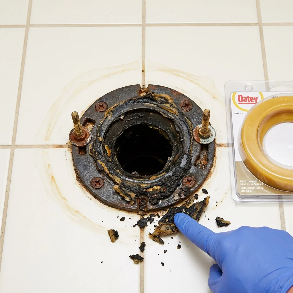 Failed wax ring showing water seepage at the base of a toilet in a Snowflake, AZ home